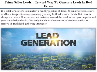 Prime Seller Leads | Trusted Way To Generate Leads In Real Estate