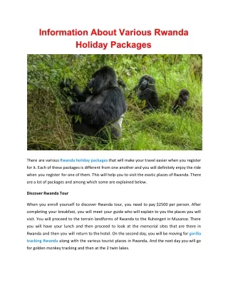 Information About Various Rwanda Holiday Packages