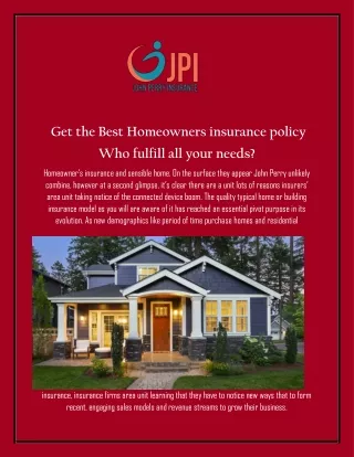 Get the Best Homeowners insurance policy