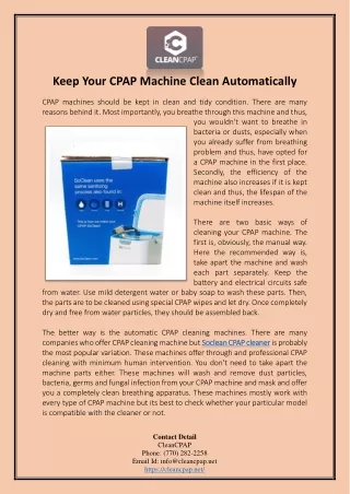 Keep Your CPAP Machine Clean Automatically