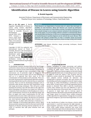 Identification of Disease in Leaves using Genetic Algorithm