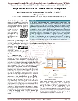 Design and Fabrication of Thermo Electric Refrigerator