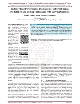 Bit Error Rate Performance Evaluation of Different Digital Modulation and Coding Techniques with Varying Channels