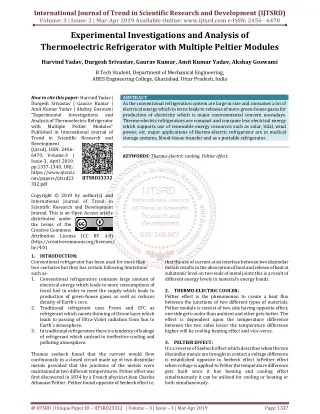 Experimental Investigations and Analysis of Thermoelectric Refrigerator with Multiple Peltier Modules