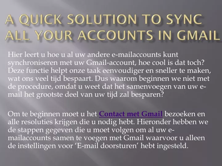 a quick solution to sync all your accounts in gmail