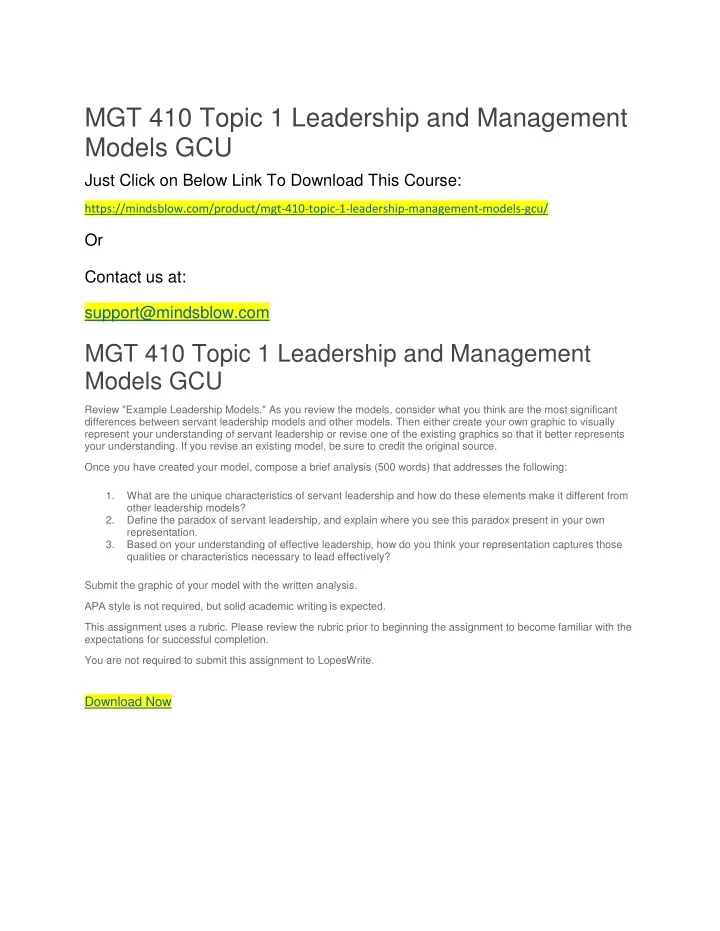 mgt 410 topic 1 leadership and management models
