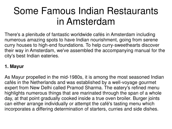 some famous indian restaurants in amsterdam
