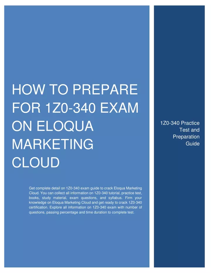 how to prepare for 1z0 340 exam on eloqua