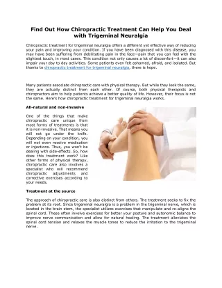 Find Out How Chiropractic Treatment Can Help You Deal with Trigeminal Neuralgia