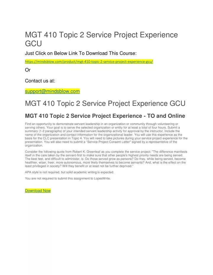 mgt 410 topic 2 service project experience