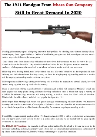 The 1911 Handgun From Ithaca Gun Company Still In Great Demand In 2020