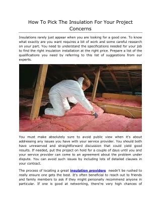 How To Pick The Insulation For Your Project Concerns