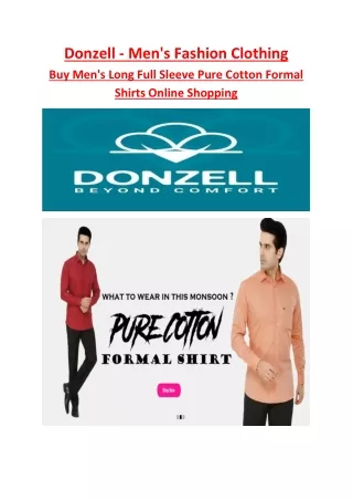 Donzell - Buy Men's Long Full Sleeve Pure Cotton Formal Shirts Online Shopping