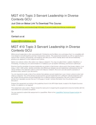 MGT 410 Topic 3 Servant Leadership in Diverse Contexts GCU