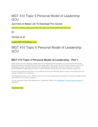 MGT 410 Topic 5 Personal Model of Leadership GCU