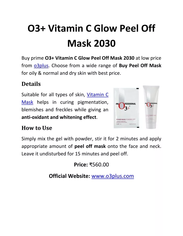 o3 vitamin c glow peel off mask 2030