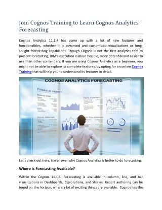 Join Cognos Training to Learn Cognos Analytics Forecasting