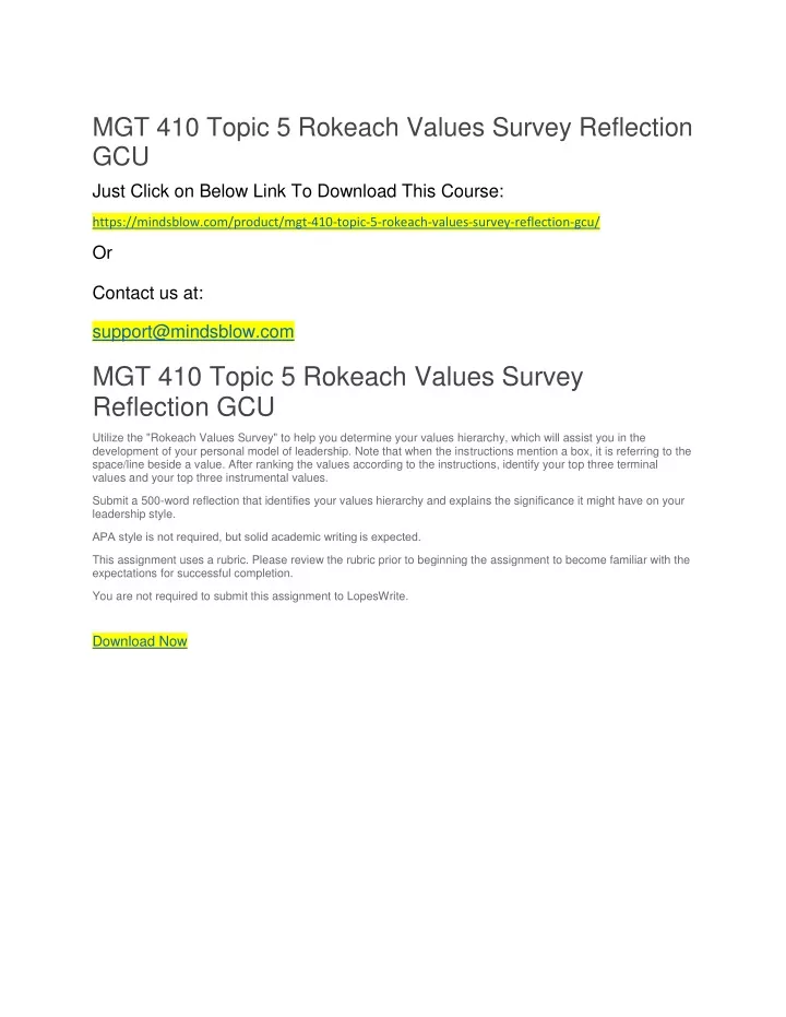 mgt 410 topic 5 rokeach values survey reflection