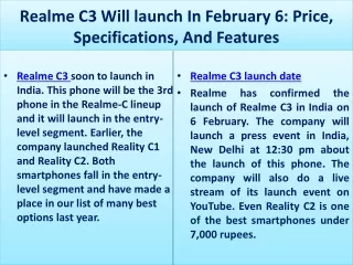 Realme C3 Will launch In February 6: Price, Specifications, And Features