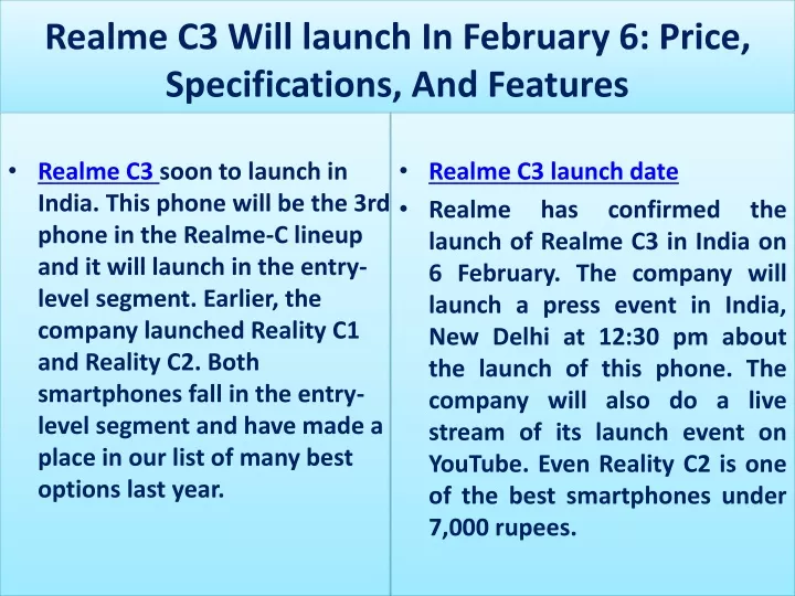 realme c3 will launch in february 6 price