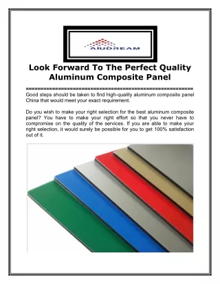 Look Forward To The Perfect Quality Aluminum Composite Panel