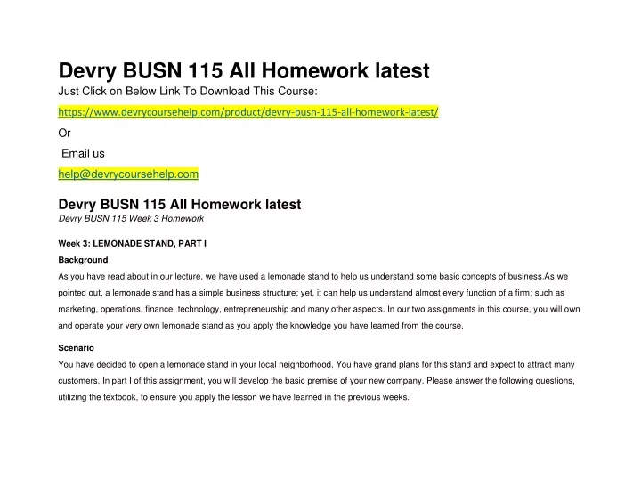 devry busn 115 all homework latest just click