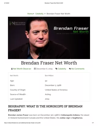 Brendan Fraser Net Worth 2020