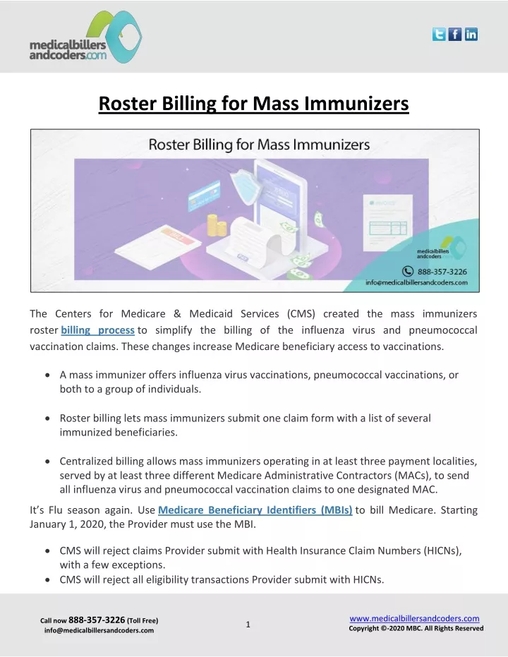 roster billing for mass immunizers