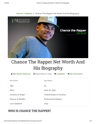 Chance The Rapper Net Worth In 2020 And His Biography