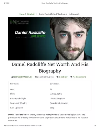 Daniel Radcliffe Net Worth And His Biography