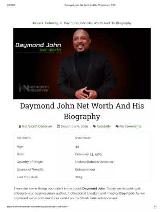 Daymond John Net Worth And His Biography In 2020