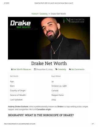 Drake Net Worth 2020 Is he worth more than Kanye West or Jay-Z