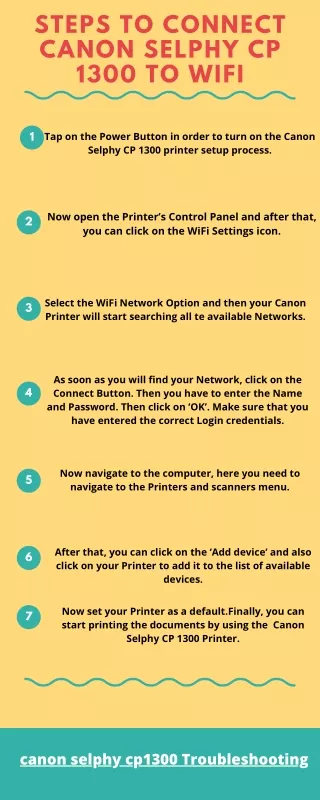 Steps to Connect Canon Selphy CP 1300 to WiFi