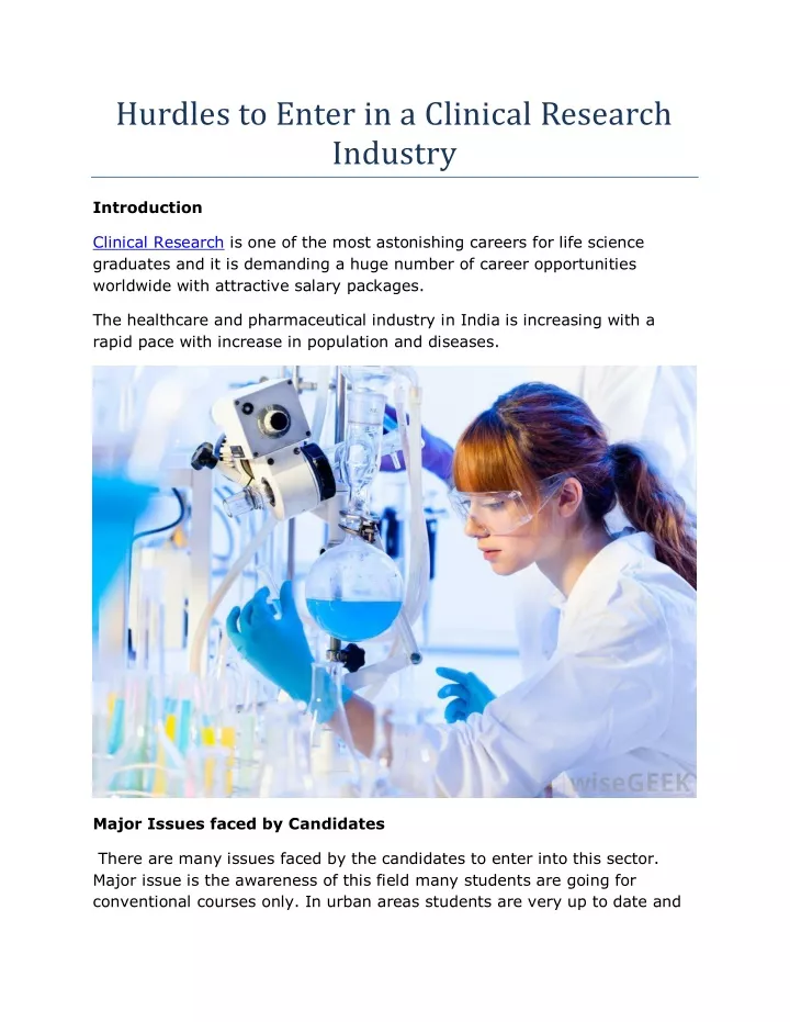 hurdles to enter in a clinical research industry