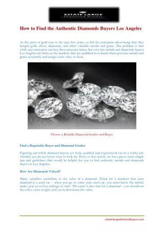 How to Find the Authentic Diamonds Buyers Los Angeles?