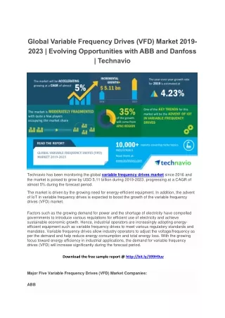 Global Variable Frequency Drives (VFD) Market 2019-2023 | Evolving Opportunities with ABB and Danfoss | Technavio