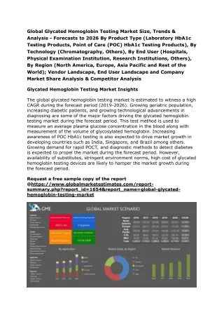 Global Glycated Hemoglobin Testing Market Size, Trends & Analysis - Forecasts To 2026