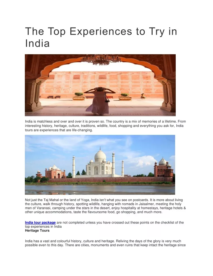 the top experiences to try in india
