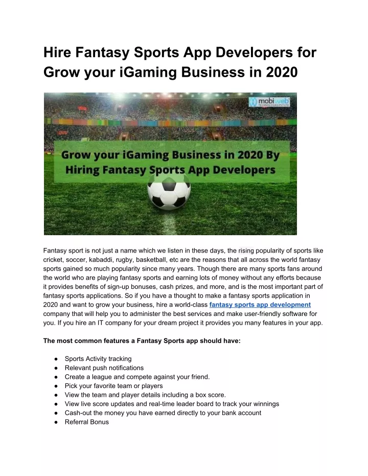 hire fantasy sports app developers for grow your