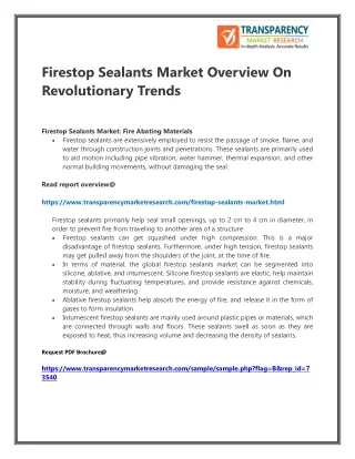 Firestop Sealants Market Overview On Revolutionary Trends
