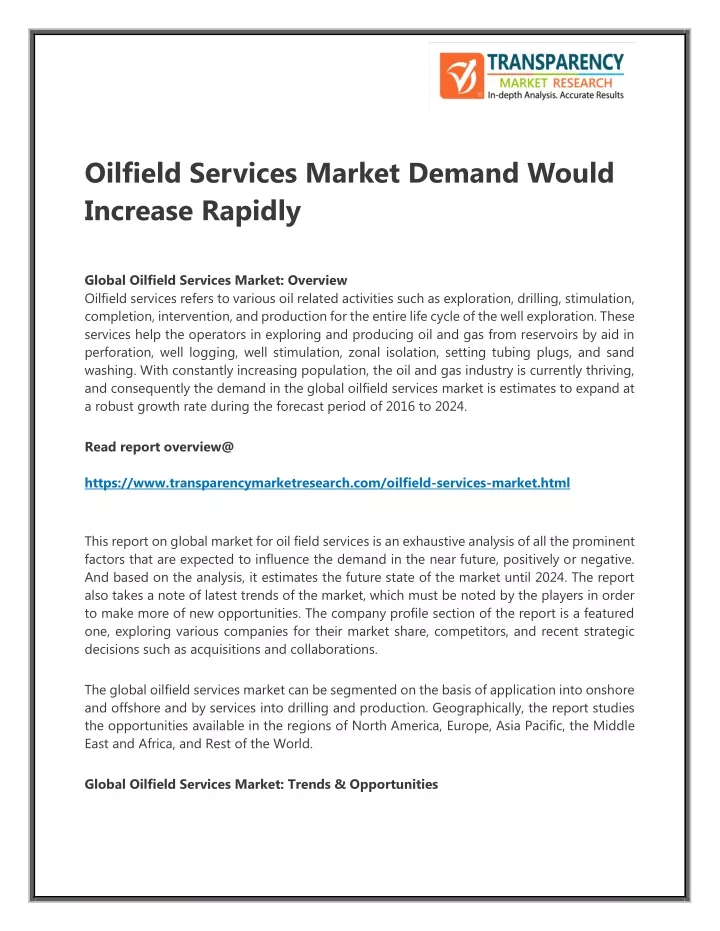 oilfield services market demand would increase