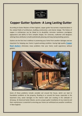 Copper Gutter System- A Long Lasting Gutter