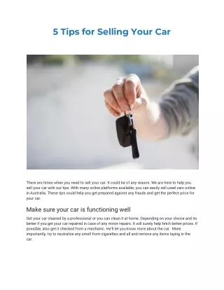 Tips for Selling Your Car