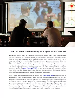 Game On: Get Updates Game Nights at Sport Pubs in Australia