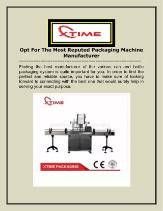 Opt For The Most Reputed Packaging Machine Manufacturer