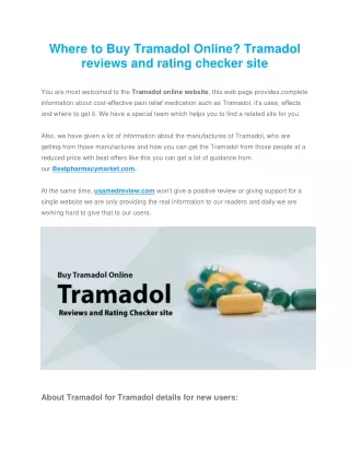 Where to Buy Tramadol Online? Tramadol reviews and rating checker site