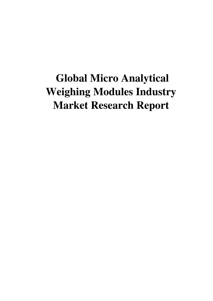 global micro analytical weighing modules industry