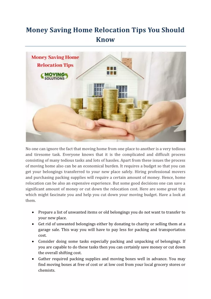 money saving home relocation tips you should know