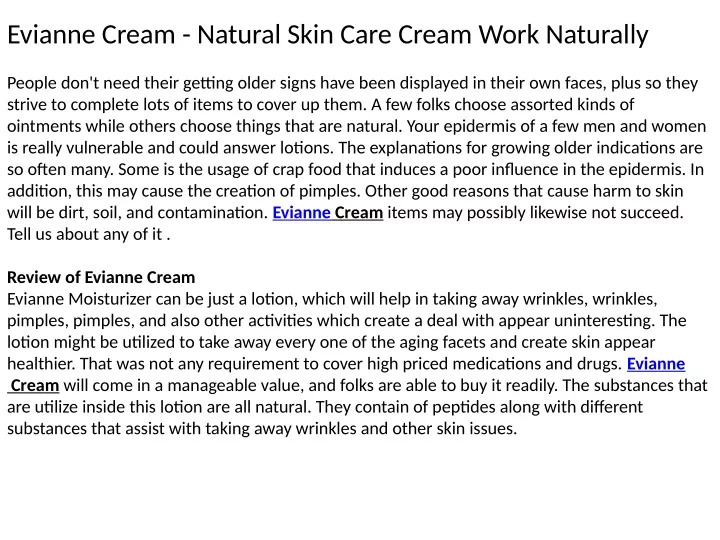 evianne cream natural skin care cream work