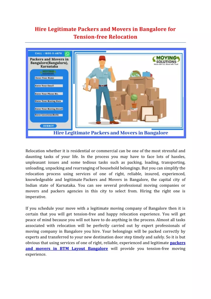 hire legitimate packers and movers in bangalore